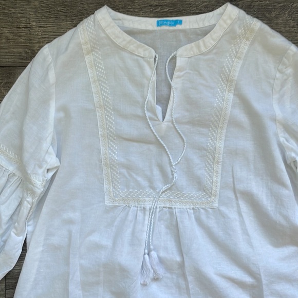 J. McLaughlin | Linen Cotton Blend Popover Balloon Sleeve Resort Blouse Small - Picture 3 of 9